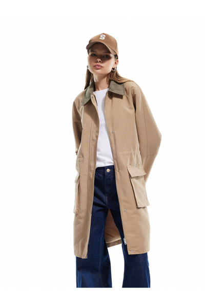 Koton Довгий тренч із застібкою-блискавкою та кишенями на комірі