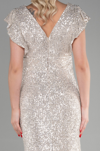 Abiyefon Kadın Vizon Uzun Pul Payetli Balık Abiye Elbise