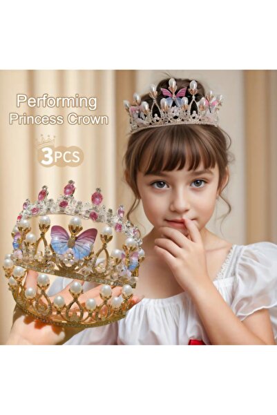 Beauty Box 3'lü Prenses Kraliçe Asilzade Tacı İncili Kelebekli Dikkat Çekici ...