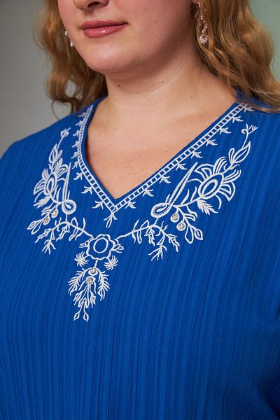 RMG Large Size Crinkle Blouse - Collar Embroidery and Stone Detail