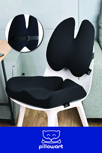 PİLLOWART Oto Araç Ofis Koltuk Sandalye Bel Destek Minderi ve Visco Oturma Minderi