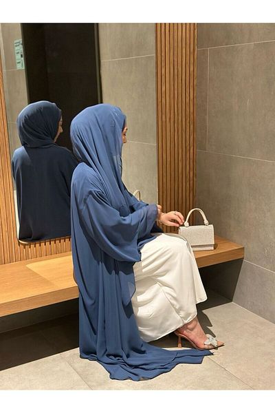 Uçan Fil Blue Evening Dress & Shawl Double Set