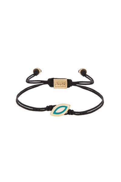 Juju Bronze Eye Shaped Turquoise Enamel Black String Bracelet