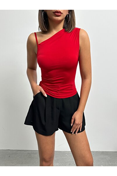 BEJNA Women's Red Strap Single Shoulder Blouse