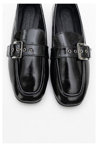 LuviShoes Дамски мокасини CLARION от естествена кожа с колан и тъп връх, черни