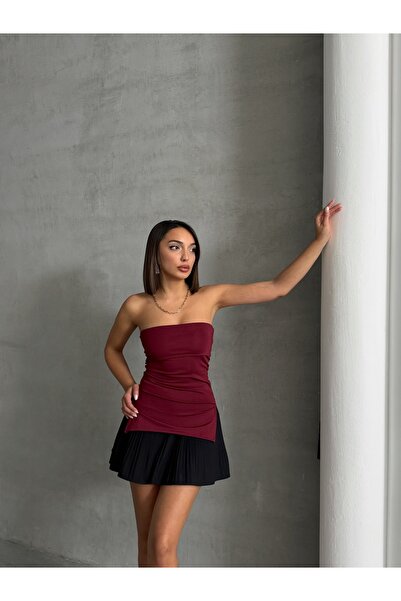 BEJNA Women's Burgundy Strapless Blouse