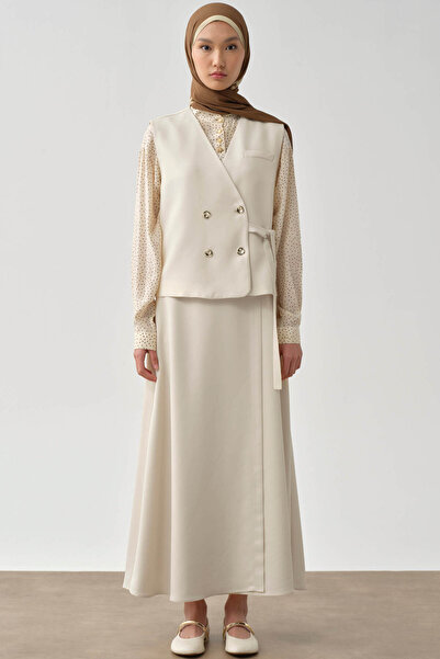 Tuğba Kruvaze Mini Yelek - Bej