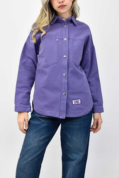Biriz Moda Pocket Detailed Snap Denim Shirt Jacket - Purple