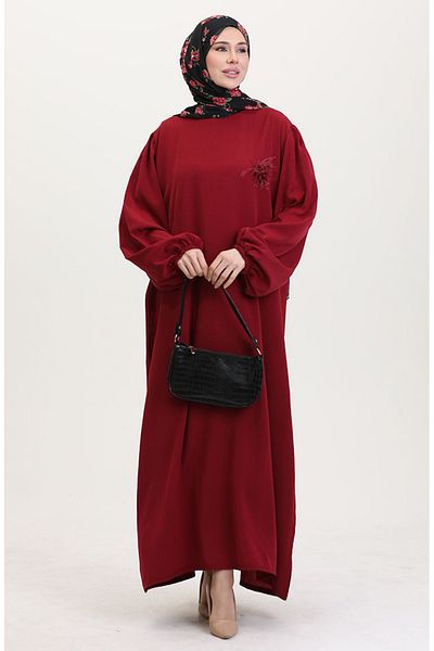 sefamerve Rochie 0017-05 Burgundy cu detaliu broșă