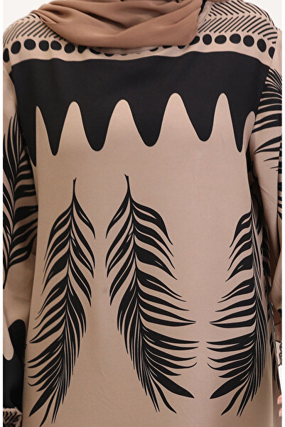 sefamerve Φόρεμα βισκόζης με σχέδιο 0005-04 Mink