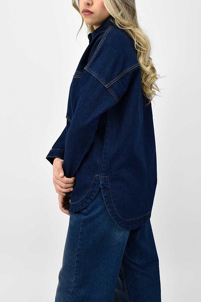 birizmoda Jachetă cămașă din denim cu buzunar albastru închis
