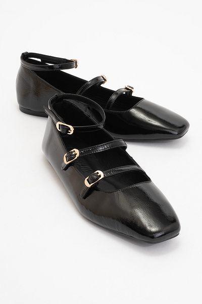 LuviShoes Дамски балерини GLIMMER от естествена кожа, лачена кожа, с тъп връх и каишка за глезена