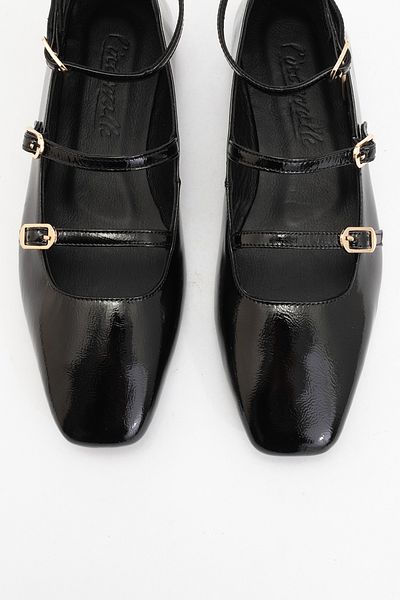 LuviShoes Дамски балерини GLIMMER от естествена кожа, лачена кожа, с тъп връх и каишка за глезена