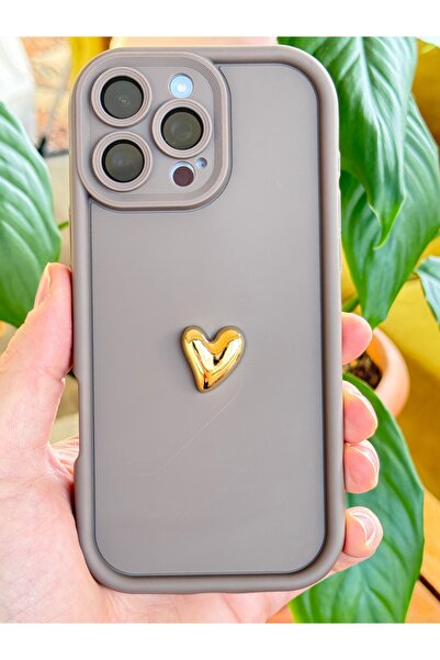 Fibaks Case for Apple iPhone 16 Pro Max 3D Heart Design Brown Pattern Soft Camera Protection Cover