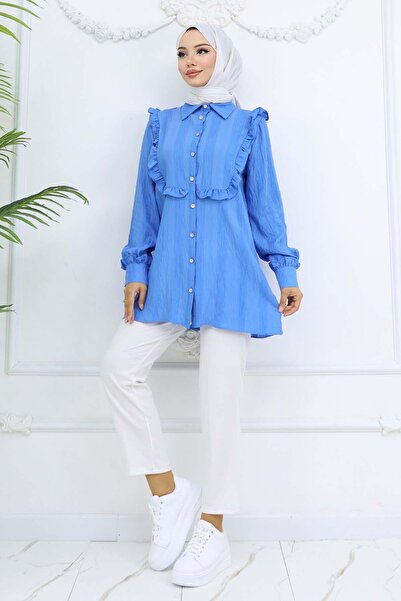 benguen Сорочка з принтом і воланами 2235, синя