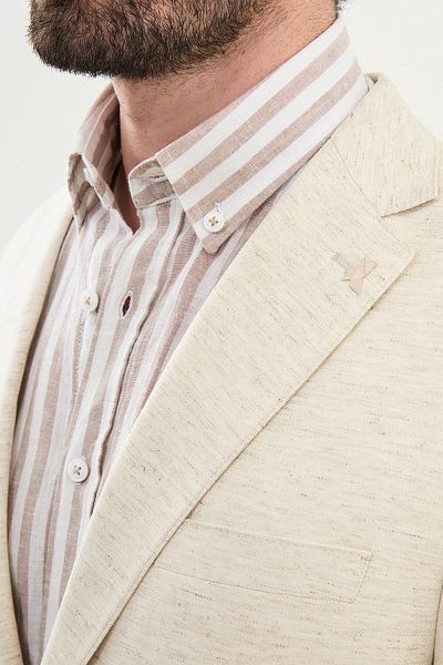 Mcr Crushed Slim Fit Mono Collar Linen Men's Jacket Beige - 41423.25Y