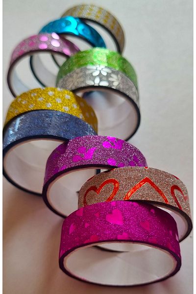 Modellino 10 Pieces 10 Different Patterned Glitter Tape Ufen Decoration Tape
