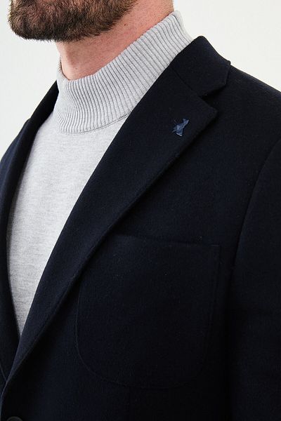 Mcr Straight Slim Fit Mono Collar Pocket Pocket Wool Premium Men's Jacket Navy Blue - 44314.24K