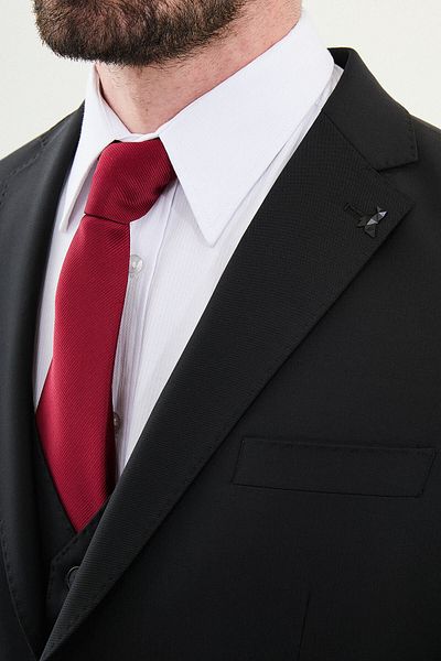 Mcr Straight Slim Fit Mono Collar Premium Wool Men's Suit Black - 44315.25Y