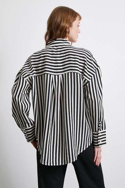 Never more Çizgili T Kol Gömlek Siyah