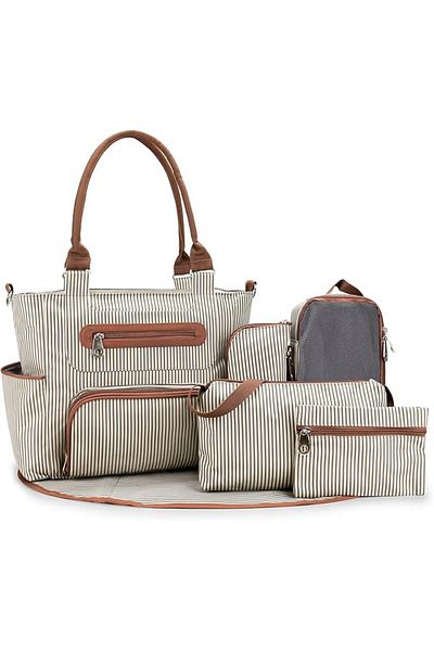 COOYA 6PCS Diaper Tote Bag, with Stroller Hook Changing Pad Shoulder Bag Wallet Bottle Bag Clothing Bag