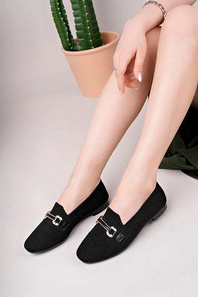 Aymood Buckle Knitwear Ballerina Black Women's Knitted Ballerina Shoes Women's Shoes Casual Shoes