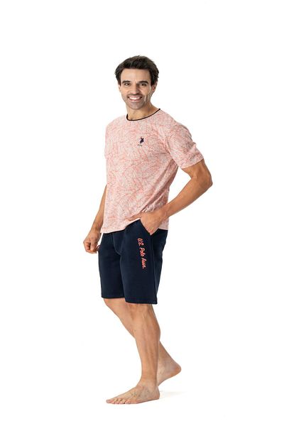 U.S. Polo Assn. US Polo Assn18777 Set pijama cu mâneci scurte pentru bărbați cu gât rotund și pantaloni scurți-coral