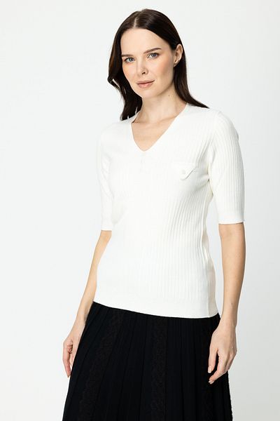 ON V-Neck Collar Buttoned Ribbed Knitwear Sweater