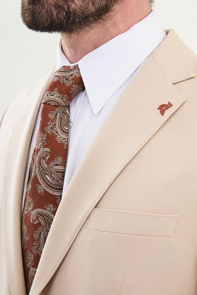 Mcr Straight Slim Fit Mono Collar Men's Suit Beige - 45384.25Y