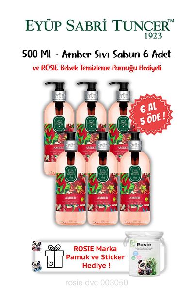 Eyüp Sabri Tuncer Buy 6 Pay 5 Amber Liquid Soap 500 ml and Rosie Gift