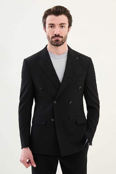 Mcr Patterned Slim Fit Wide Collar Seersucker Men's Jacket Black - 41431.25Y