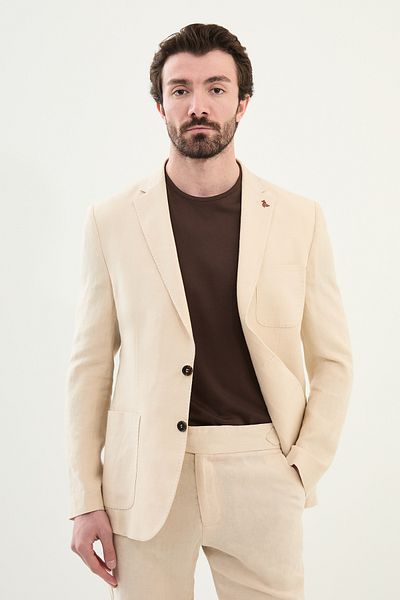 Mcr Straight Slim Fit Pocket Pocket 100% Linen Men's Jacket Beige - 41430.25Y