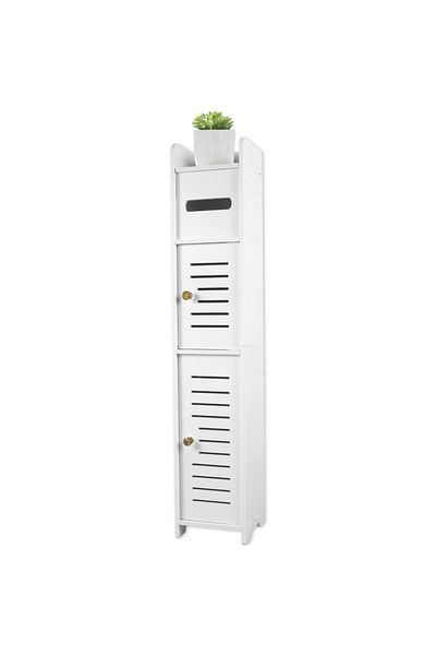 Choice 80x15x15cm 3-tier Bathroom Cabinet With Door Floor Organizer Free-standing Toilet Storage