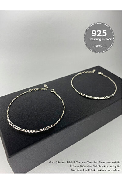 MorsAlfabesi 925 Ayar Gümüş Zincir Çift Mors Alfabesi Bileklik (2 Bileklik)