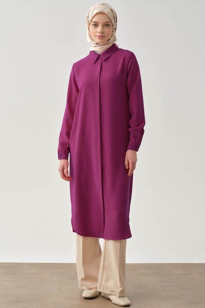 Tuğba Gizli Patlı Basic Tunik - Fuşya