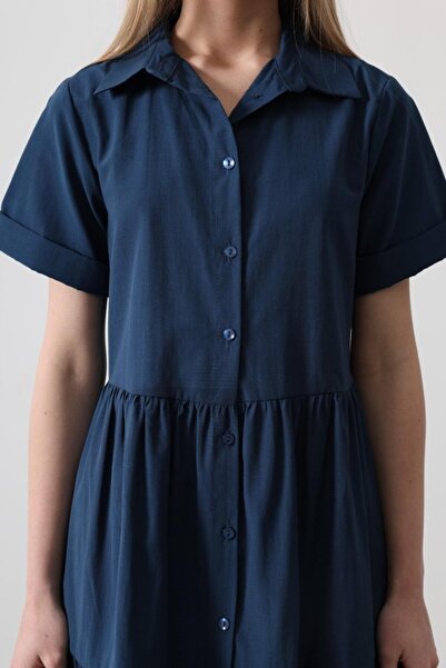 TUA MODA Tua Moda Short Sleeve Button Dress - Indigo