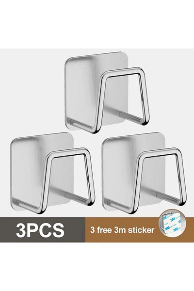 Choice Silver-3PCS Kitchen Sponges Holder Stainless Steel Sink Sponges Drain Drying Rack Self Adhesive Stor