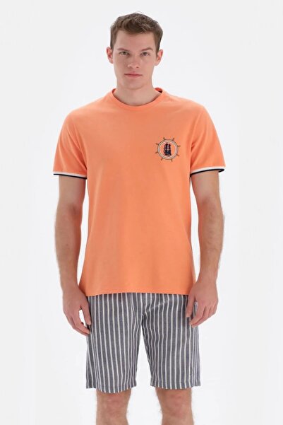 Eros 33042 Ανδρικό σετ πιτζάμες με πορτοκαλί κοντομάνικο σορτς και στρογγυλή ...