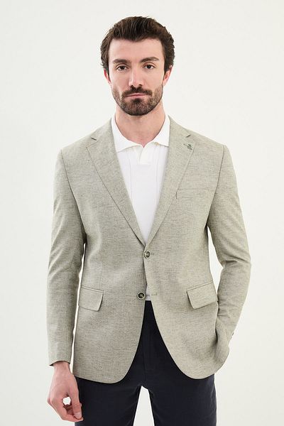 Mcr Crushed Slim Fit Mono Collar Linen Men's Jacket Khaki - 41423.25Y