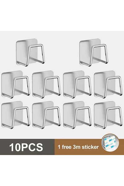 Choice Silver-10PCS Kitchen Sponges Holder Stainless Steel Sink Sponges Drain Drying Rack Self Adhesive Sto