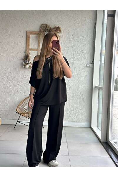 QİMYA BUTİK BUKETLI Γυναικεία βρώμικη ραφή Λεπτομερής κοντομάνικη αθλητική φόρμα κάτω - Top SET