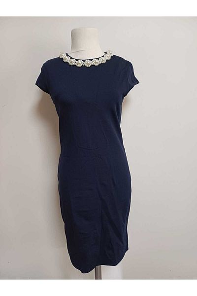 HALLHUBER Pearl Stone Embroidered Collar Interlock Fabric Short Sleeve Short Dress