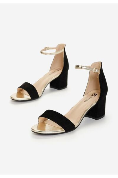 B T Shoes Sandale cu toc gros Landete negre