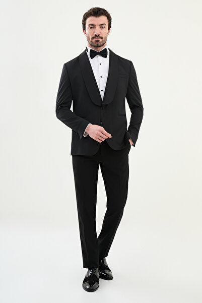 Mcr Düz Slim Fit Şal Yaka Erkek Damatlık Siyah - 45375.25Y
