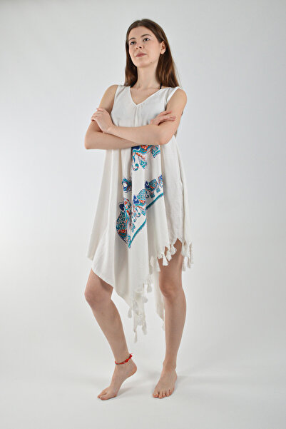 REİNA TEKS Сукня з дзвіночками, синя, з асиметричним малюнком, бавовняна віскозна пляжна сукня, 1 шт. Парео Beachwear