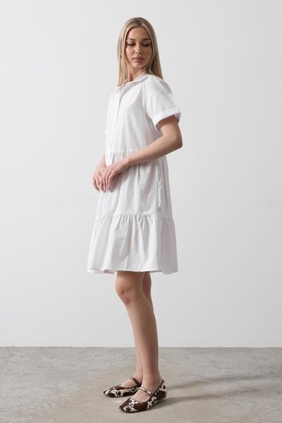TUA MODA Tua Moda Short Sleeve Button Dress - White