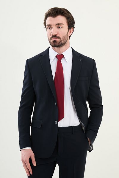 Mcr Straight Slim Fit Mono Collar Men's Suit Navy Blue - 45384.25Y