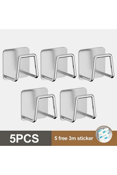 Choice Silver-5PCS Kitchen Sponges Holder Stainless Steel Sink Sponges Drain Drying Rack Self Adhesive Stor
