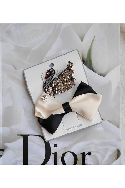 LO ADORO 2Pcs Women's Special Barrette Swan Barrette Wedding Engagement Party Barrette Hair Accessory with Stone New Fashion