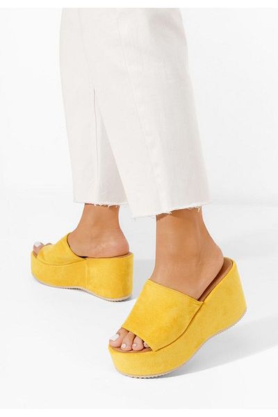 B T Shoes Belona yellow platform slippers
